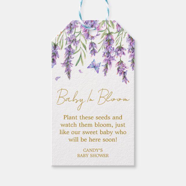 Lavender Baby Shower Seed Gift Tags (Front)