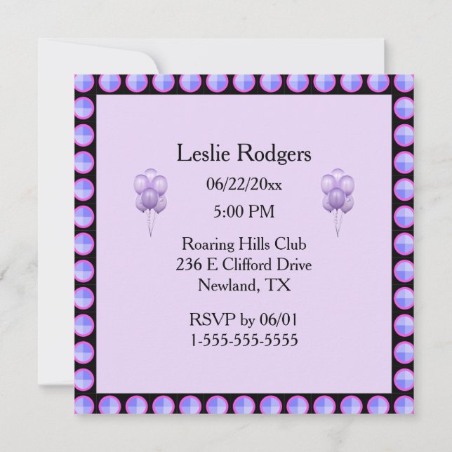 Lavender Bachelorette Party Invitation (Back)