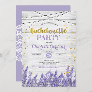 Lavender bachelorette party invitation rustic wood