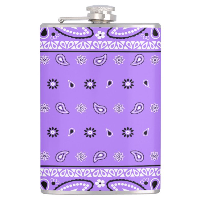 Lavender Bandanna Paisley Country Hip Hop Cowboy Flask (Front)
