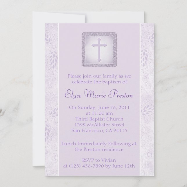Lavender Baptism/Christening Invitation (Front)