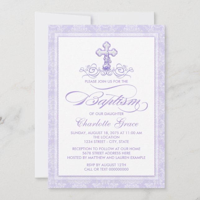 Lavender Baptism Invitations (Front)