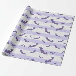 Lavender Bat Pattern on Striped Background Wrapping Paper