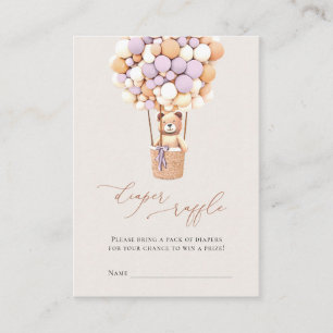 Lavender Bear Balloons Diaper Raffle Tickets Enclosure Card