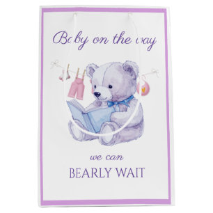 Lavender Bear reading a book Baby Shower Medium Gift Bag