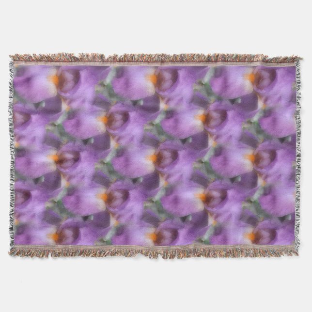 Lavender Bearded Iris Flower Nature Pattern Throw Blanket (Front)