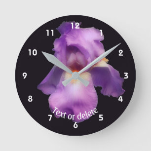 Lavender Bearded Iris Flower Personalised   Round Clock