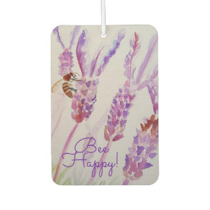 Lavender Bee Happy Herb Watercolor Flower Car Air Freshener