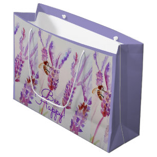 Lavender Bee Happy Herb Watercolor Flower Large Gift Bag