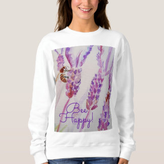 Lavender Bee Happy Herb Watercolor Flower Sweatshirt