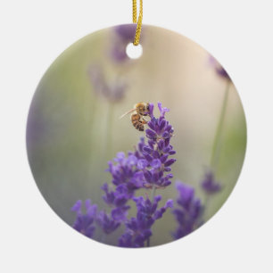 Lavender Bee Nature Photo Ceramic Tree Decoration