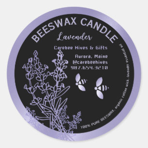 Lavender Beeswax Candle Label with flowers & bees