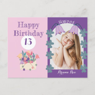Lavender Bell Flowers Birthday Photo Text Postcard