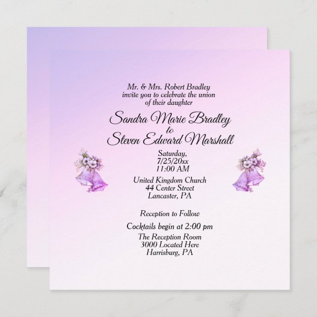 Lavender Bells Wedding Invitation (Front/Back)