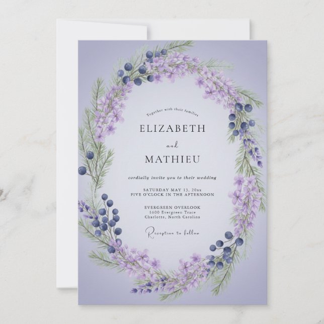 Lavender Berry Wreath Wedding Invitation (Front)
