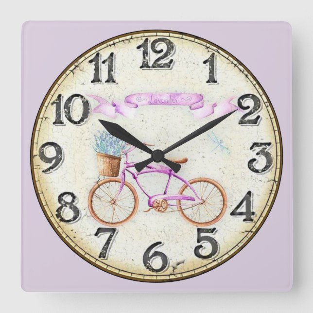 Lavender Bike Square Wall Clock (Front)