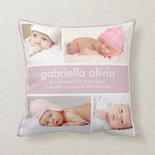 Lavender Birth Announcement Throw Pillow