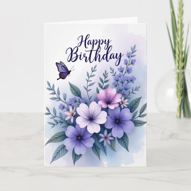Lavender Birthday Flower Card (Front)