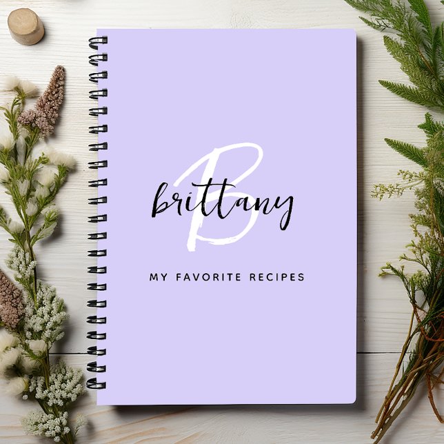 Lavender Black and White Monogram Recipe Book (Creator Uploaded)