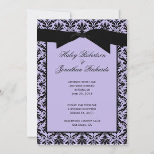 Lavender Black Damask Post Wedding Celebration Invitation