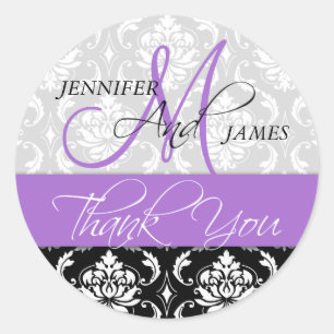 Lavender Black Damask Wedding Favour Sticker