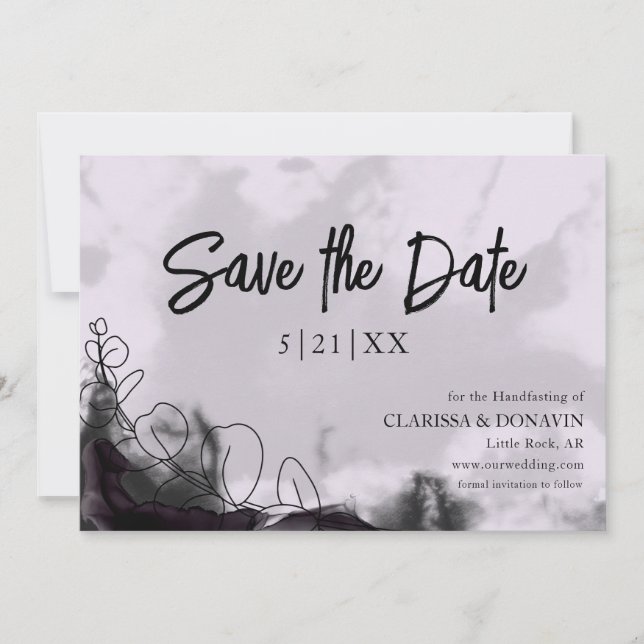 Lavender & Black Gothic Floral Save The Date Card (Front)