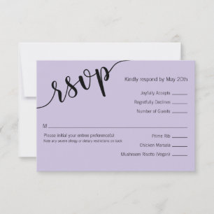 Lavender Black Love Script Minimal Wedding RSVP Card