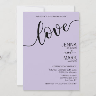 Lavender Black Love Script Minimalist Wedding Invitation