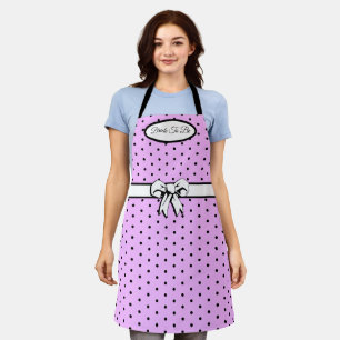 Lavender & Black Polka Dot White Bow Personalised Apron