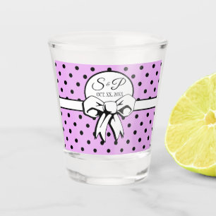 Lavender Black Polka Dots Bow Personalised Wedding Shot Glass