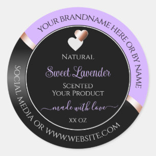 Lavender Black Wavy Rose Gold Hearts Product Label