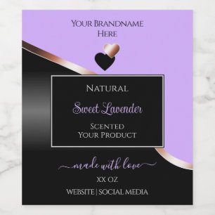 Lavender Black Wavy Rose Gold Hearts Product Label