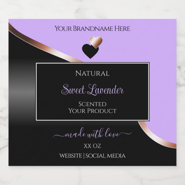 Lavender Black Wavy Rose Gold Hearts Product Label (Single Label)