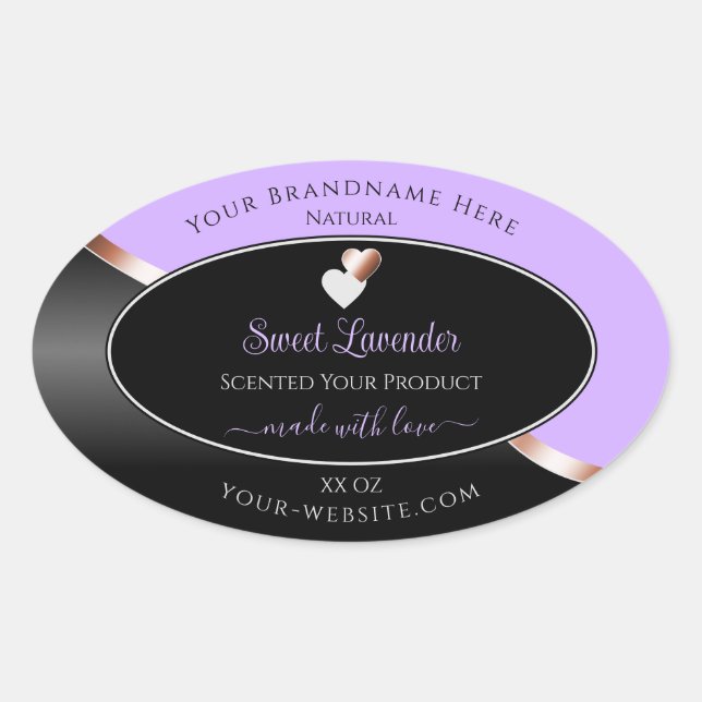 Lavender Black Wavy Rose Gold Hearts Product Label (Front)