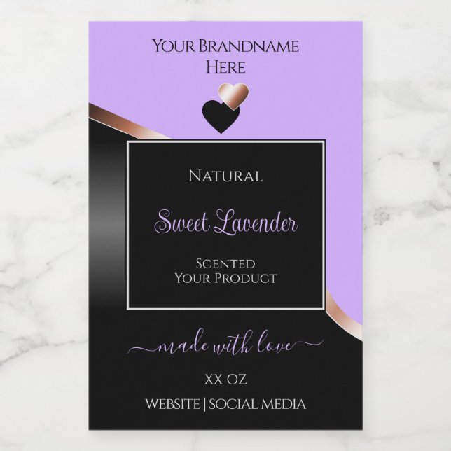 Lavender Black Wavy Rose Gold Hearts Product Label (Single Label)