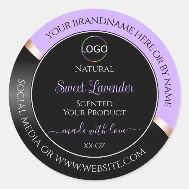 Lavender Black Wavy Rose Gold Logo Product Labels (Front)
