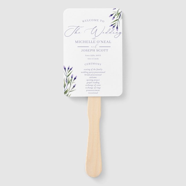 Lavender Bliss Elegant Watercolor Program Hand Fan (Front)