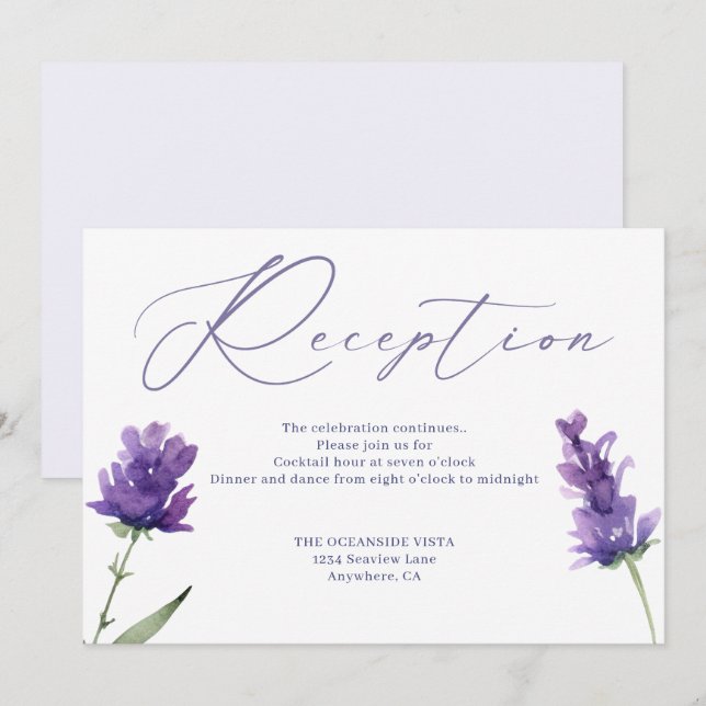 Lavender Bliss Elegant Watercolor Reception Card (Front/Back)