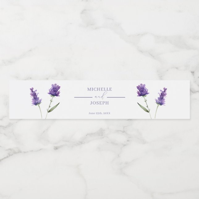 Lavender Bliss Elegant Watercolor Wedding Water Bottle Label (Single Label)
