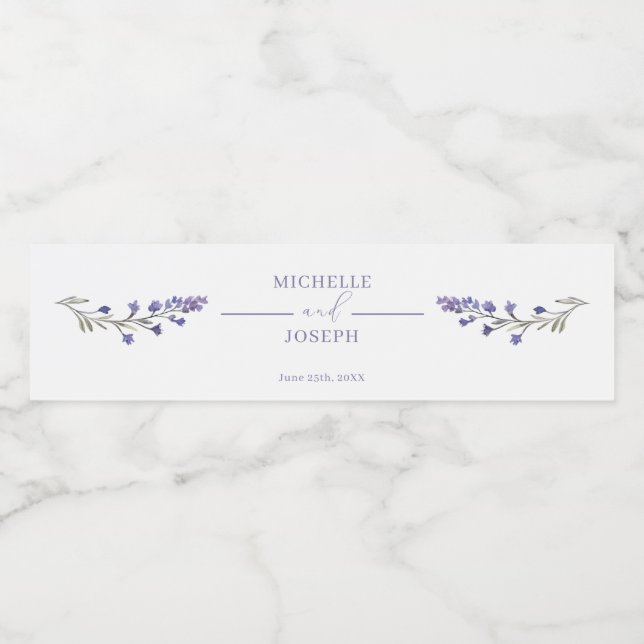 Lavender Bliss Elegant Watercolor Wedding Water Bottle Label (Single Label)