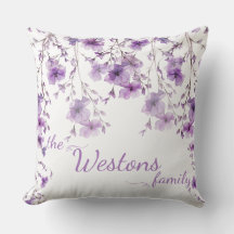 Lavender Bloom Branches Reverse Throw Pillow