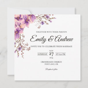 Lavender Bloom Floral Watercolor Square Wedding Invitation