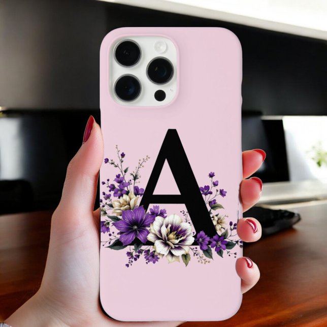 Lavender Bloom : Monogrammed Initial 'A'  Case-Mate iPhone Case (Creator Uploaded)