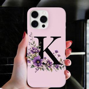 Lavender Bloom : Monogrammed Initial 'K'  iPhone 16 Pro Max Case