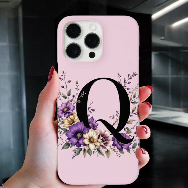 Lavender Bloom : Monogrammed Initial 'Q'  Case-Mate iPhone Case (Creator Uploaded)
