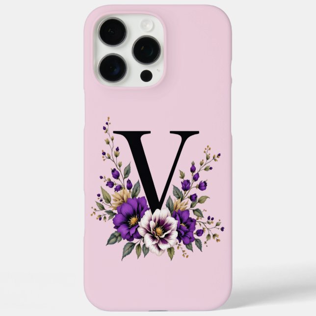 Lavender Bloom : Monogrammed Initial 'V'  Case-Mate iPhone Case (Back)