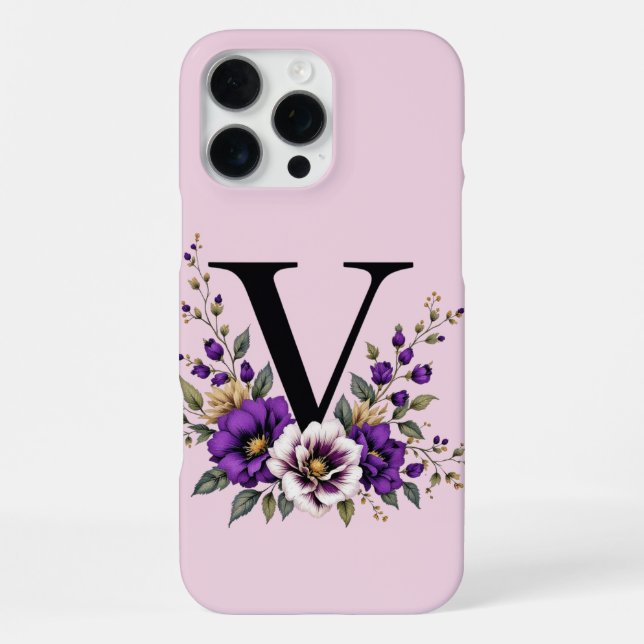 Lavender Bloom : Monogrammed Initial 'V'  iPhone Case (Back)