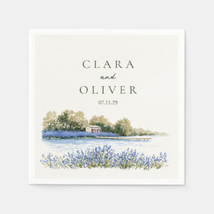 Lavender Bloom Provence Names Date Wedding Napkin