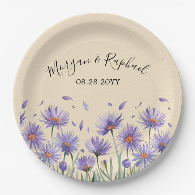 Lavender Bloom Watercolor Wildflower Wedding Paper Plate (Front)