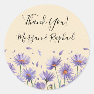 Lavender Bloom Watercolor Wildflower Wedding Thank Classic Round Sticker